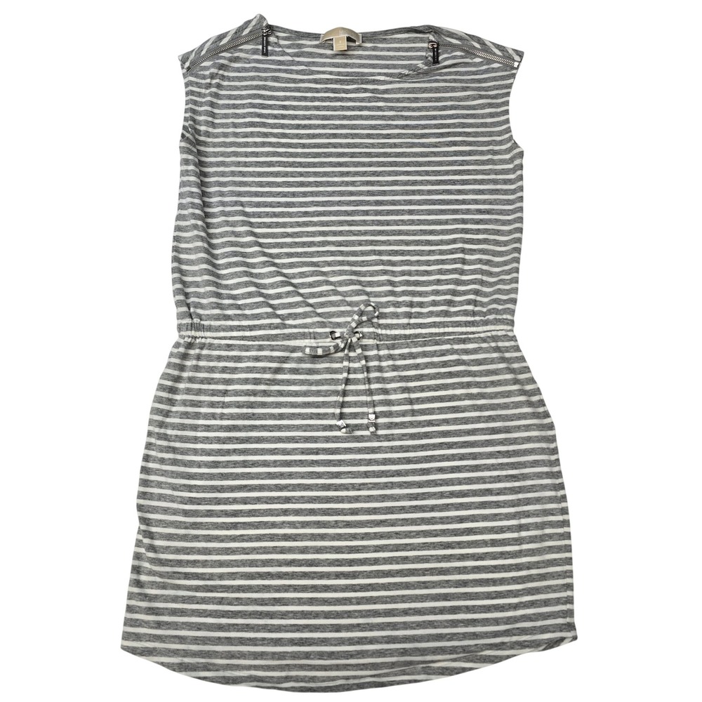 Michael Kors Grey‎ Striped Zipper Shoulder Drawstring Dress Small Soft Cotton